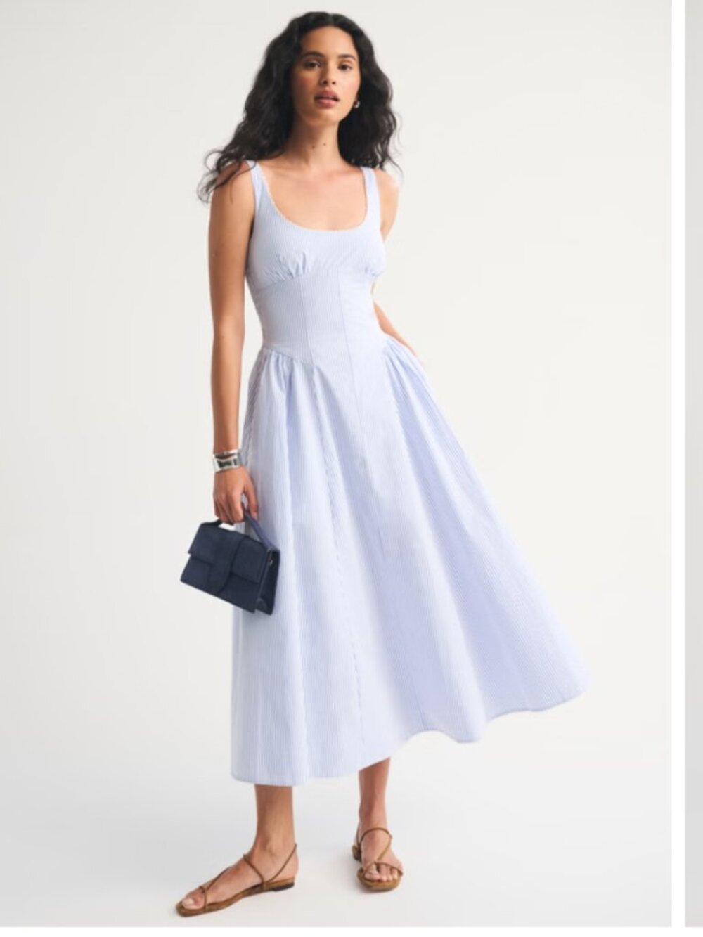 Abercrombie and Fitch Bra-Free Dylan Blue Stripe Midi Dress Size Medium T NWT